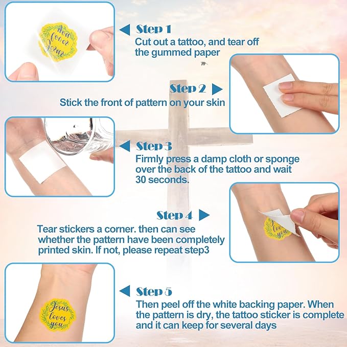 Landhoow 240 Pcs Jesus Loves You Tattoos Temporary for Kids Glitter Face Tattoos Cool Body Sticker Costume Accessory for Adults Boys Girls Party Favor