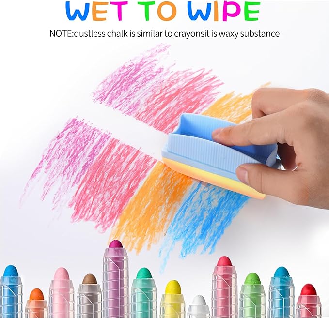 MOMJOY Dustless Kids Chalk Set,Washable Chalks for Toddlers, Non-Toxic Colored Chalk Sticks, Blackboard & Sidewalk Fun for Indoor Outdoor Toys&School Use（15PCS）