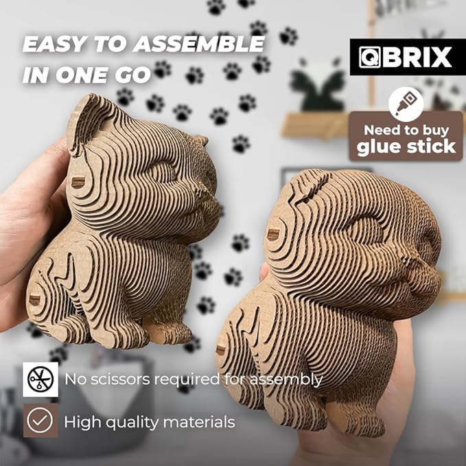 QBRIX 3 Cats 3D Puzzle for Adults, DIY Craft Kit for Home Decor, 3D Model Kit for Teens, Creative Gift for Boys & Girls 14+, Cardboard Model Building Kit