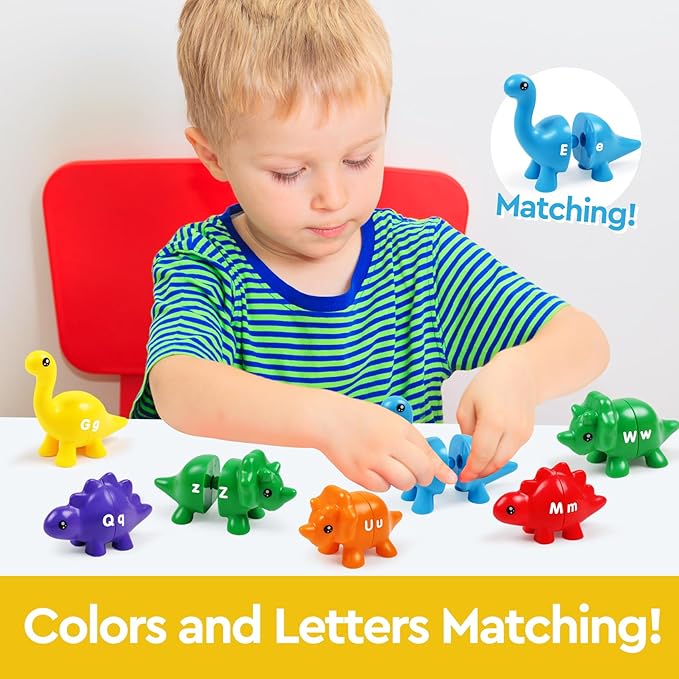 ABC Letters Matching Dinosaur Toys, Double-Sided Alphabet Learning Toy Birthday Valentine's Gifts for Kids : Uppercase Lowercase Letters Sorting and Matching Game, Party Favors Back to School Goodies