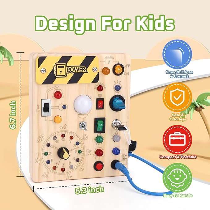 Toddler Toys Clock Busy Board with Led Light, Preschool Learning Activities Sensory Toys for Toddlers,Montessoti Toys for 1 2 3 Year Old