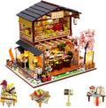 Miniature House Kit – Gibbon Sushi, DIY Wooden Dollhouse for Adults with LED & Furniture, Tiny House Craft Gift for Teens Families Friends