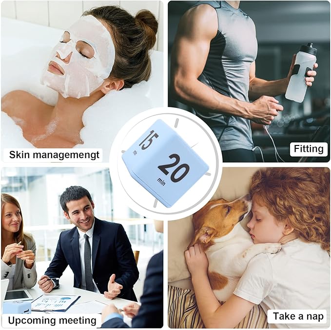 Feilifan Cube Timer,Productivity Timer Kids Time Timer Gravity Sensor flip Timer for Time Management and Countdown Settings 15 20 30 60 Minutes, Blue