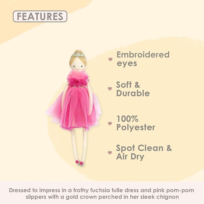 MON AMI Princess Doll Sophia – 22”, Soft & Elegant Stuffed Plush Princess Doll, Use as Toy or Room Decor for Kids
