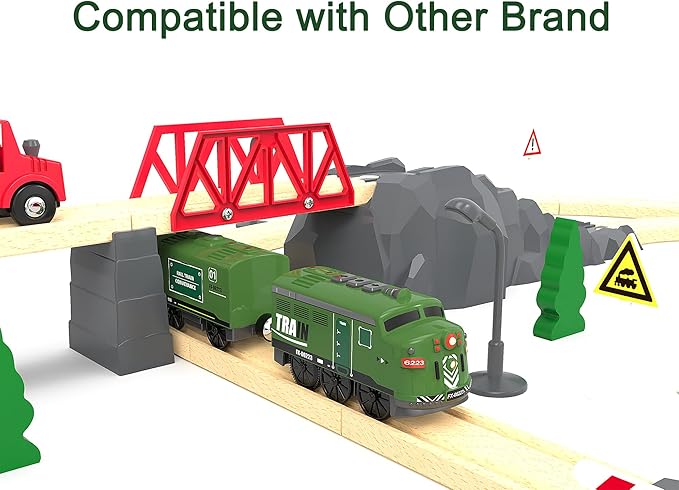 Train Toy Remote Control Locomotive, Motorized Train Set for Wooden Track, Electric Trains with Sound & Lighting Effects Compatible with Thomas, Brio, Chuggington