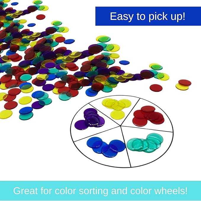 MR CHIPS Plastic Bingo Chips for Games 1000 Count Solid and Transparent Colors Counting 19 Color Choices 3/4 Inch 7/8