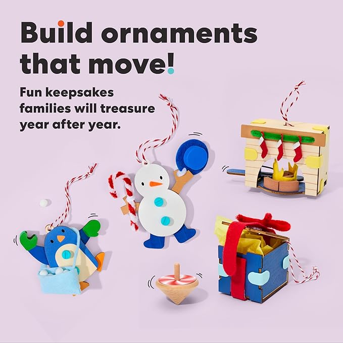 KiwiCo 12 Day Advent Ornaments | Build Your Own Christmas Tree Ornaments | Crackling Fireplace, Spinning Tree, Ringing Bells and More | 2025 Advent Ornaments for Ages 5+