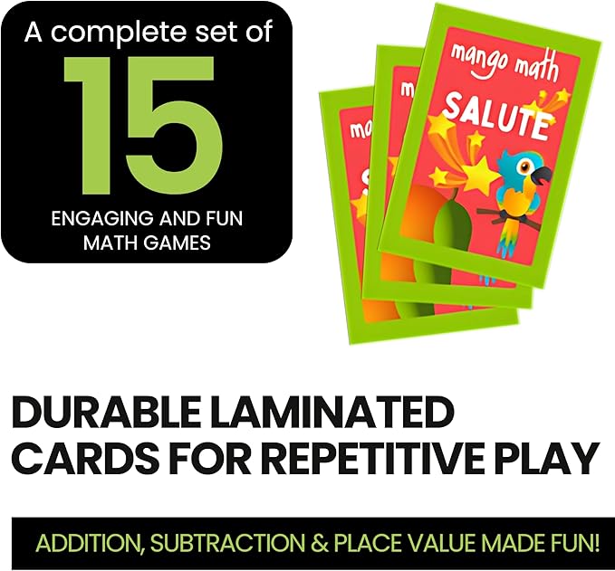 MANGO Math 15 Pack - Math Flash Cards - Educational Math Games for Kids - Addition, Subtraction, Place Value Games & Learning Kit -2nd 3rd 4th Grades - Kids 6-12 - Set of 15 Games - English Version