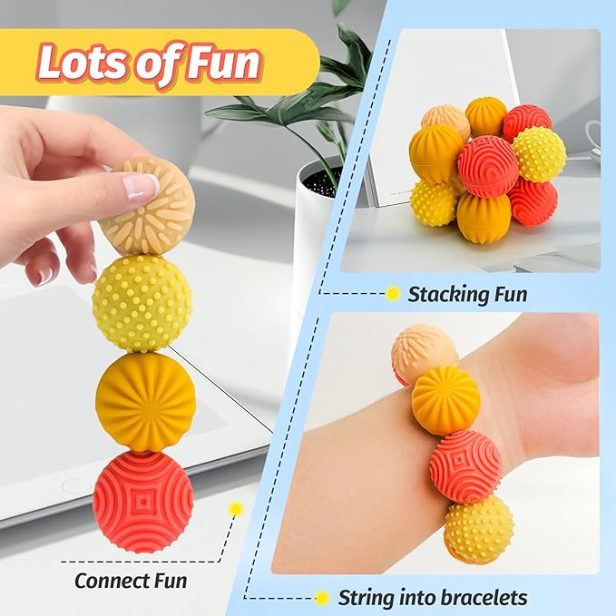 Fidget Magnet Ball Toys - 8 PCS Orange Texture Tactile Sensory Gift for Teens Adult ADHD Autism Anxiety, Silent Stress Relief Massage Roller Item Desk Toy for Home Office Calm Down with Case