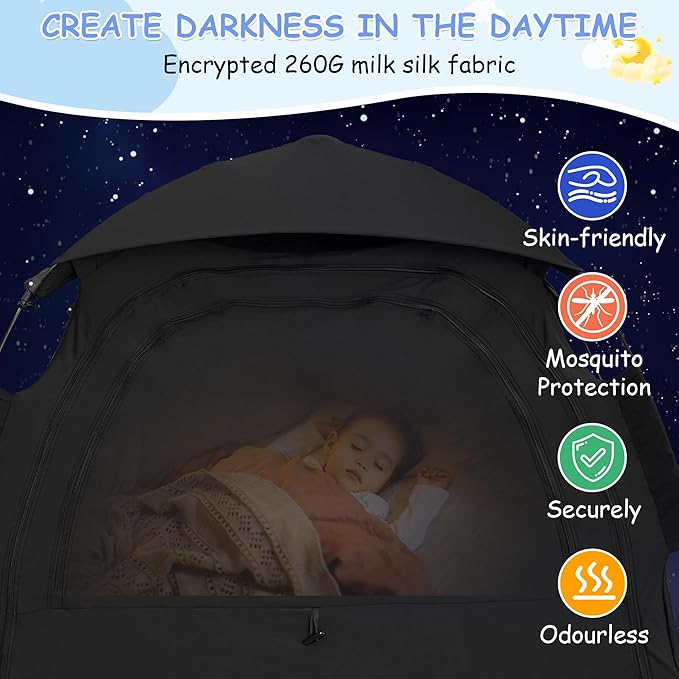 Sleep Tent for Pack N Play, Baby Sleep Tent One-Click Assembly Effective Light Blocking Tent for Sleep Pod & Mini Crib, Light Blocking Tent for Babies and Toddlers