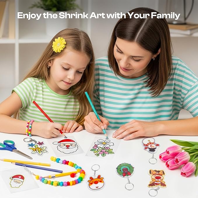 Auihiay 170PCS Shrinky Art Kit for DIY Keychain Making, Shrink Dink Paper Kit with 20PCS Big Size Shrinky Plastic Sheets and Keychains, for Halloween & Christmas Ornament （7.87 x11.4inch/20x29cm）