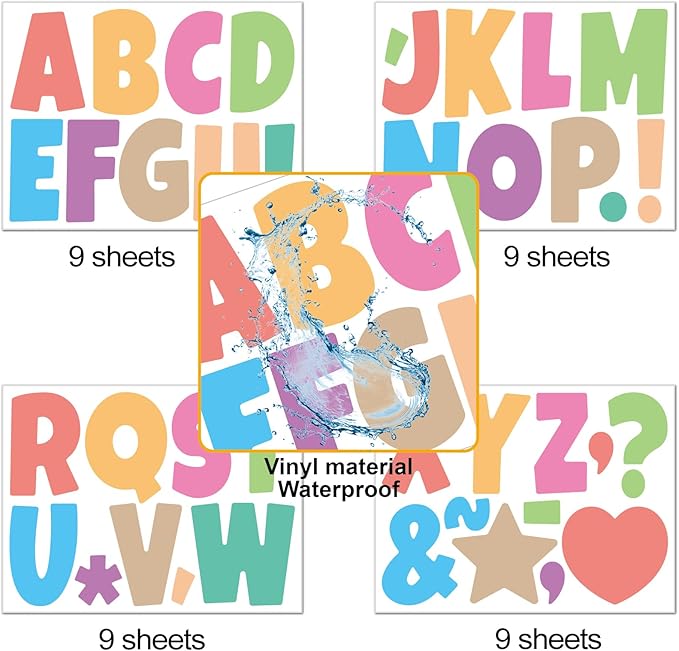 Bemeol Letter Stickers 351 Pieces 4 Inch Bulletin Board Letters Alphabet Cutout Letter for Bulletin Board Display Home Classroom School Decor(Colorful)