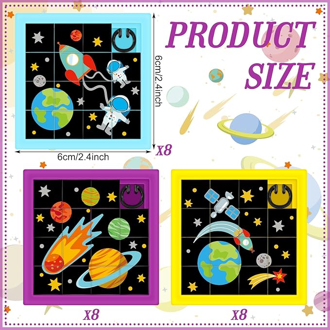 24 Pcs Fun Space Slide Puzzles Toy Bulk Kid Sliding Block Puzzle Games and Party Favors for Vbs Vacation Bible School Supplies Family Party Educational