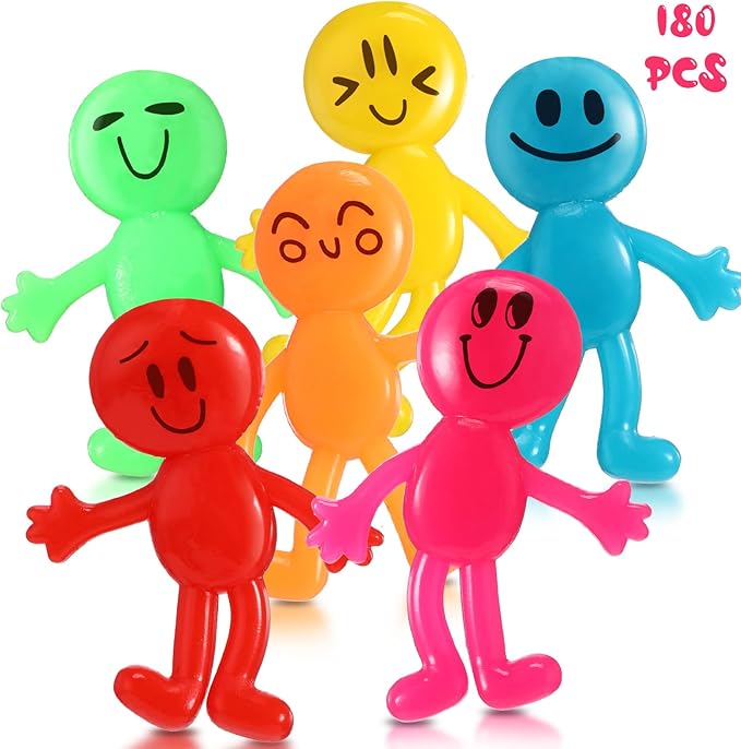 Libima 180 Pcs Stretchy Bendable Man Treasure Box Toys for Classroom Stretchable Smile Figures Assorted Color Bendable Carnival Prizes Party Gift Bag Filler Birthday Party Gifts Stress Relief Toys