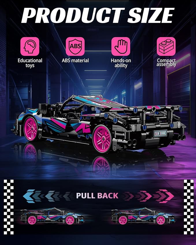 1:18 Technic Super Sports Cars Model Sets - 426 PCS Cyberpunk MOC Building Block Car Raceing Engineering Toys - Gift Idea for Adults Boys Girls for Play and Display Collection
