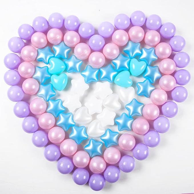 Ball Pit Balls Pack of 100 200 500 - Star and Round Set BPA Free Phthalate Free Non-Toxic Crush Proof Play Balls Soft Plastic Balls for Toddlers Baby Kids Birthday Pool Tent Party
