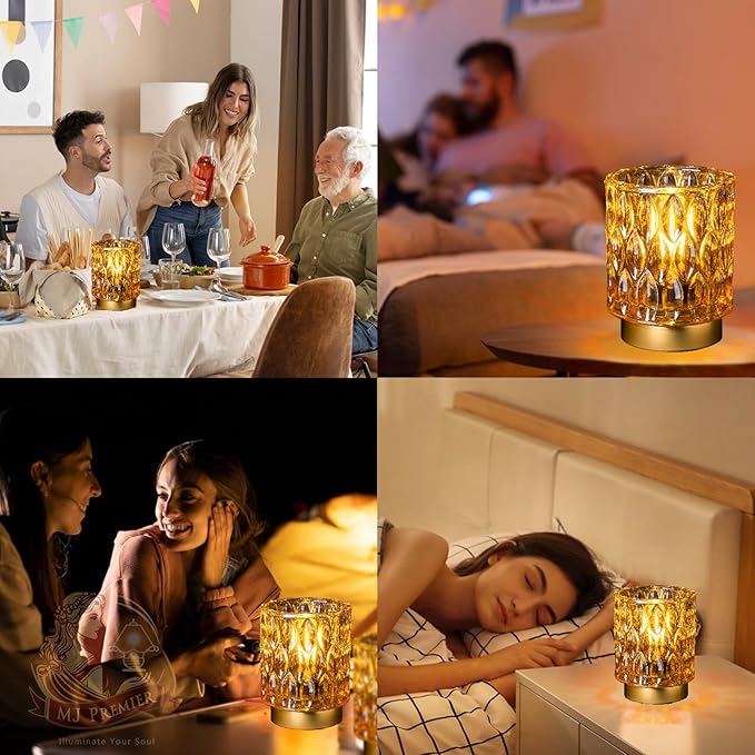 Battery Operated Table Lamps Timer, Mini Crystal Lamp for Area No Plug, Cordless Lamp with LED Bulb for Power Outage, Decorative Lamps for Tabletop/Corner/Entryway/Stairway/Bathroom/Fireplace(2*AMBER)