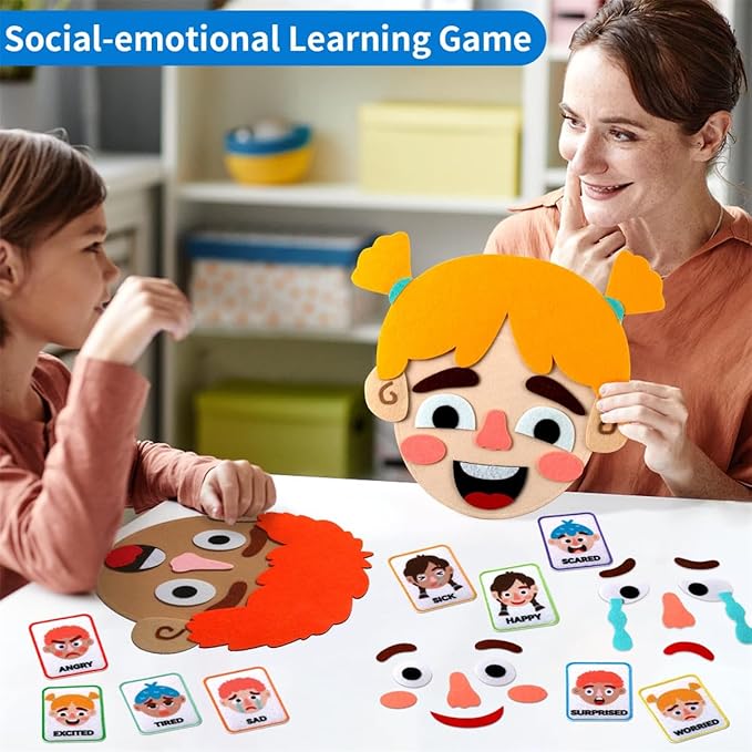 Children's Felt Expression Face DIY Activity Toy, Children's Social Emotional Learning Activity Expression Board Emotional Expression, Educational Puzzle Game Early Education