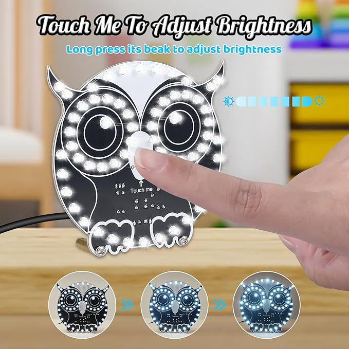 ICSTATION Soldering Learning Kit, Touch Control Owl Light Soldering Project With 3 Light Modes Brightness Adjustment Owl Shaped LED DIY Kit for Beginners School Students Education Halloween Present