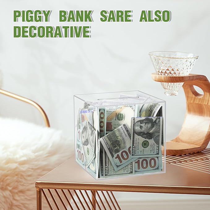 Clear Piggy Bank for Adults/Kids, Acrylic Unopenable Money Box for Cash Coin Saving, Must Break to Open, Money Saving Jar for Adults Boys Girls, Size 4.72''