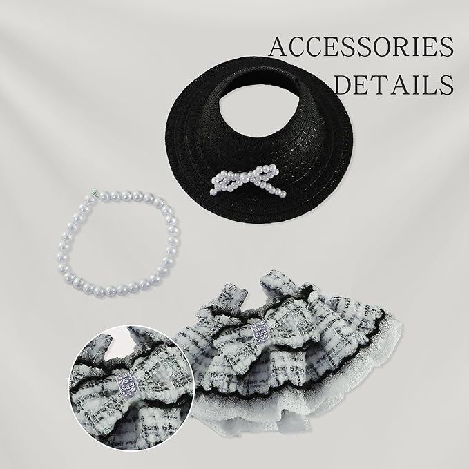 Clothes for Doll 3 PCS 17cm Clothes Set Cute Style Outfit Black Dress Hat Necklace for 6.7 Inches Doll – Only Accessories