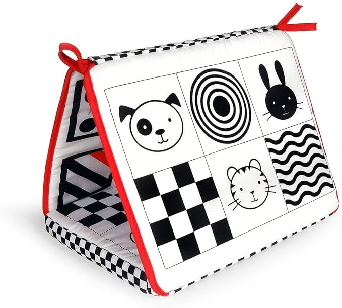 Genius Baby Toys Tummy Time Mirror for Babies 0-6 Months - Double-Sided with High Contrast Images - Baby Floor Mirror Can Be Used in Crib - No Hard Edges - Black White and Red