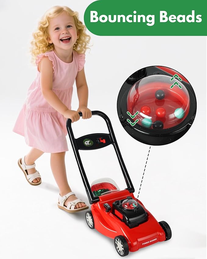 Kids Lawn Mower with Realistic Grass-Cutting Action and Sounds – No Batteries Required | Fun Outdoor Push Toy, Birthday Gift & Halloween Present for 3, 4, 5, 6, 7, 8 Year Old Boys and Girls (Red)