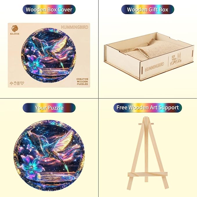 Wooden Puzzles for Adults, Hummingbird Wooden Jigsaw Puzzles, Unique Shaped Wooden Puzzle for Adults and Kids, Gifts for Family or Friends for Any Holiday.（11.4 * 11.4 in 193pcs）
