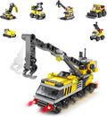 Rescue Construction Truck Building Blocks Set - 7 in 1 Engineering Vehicle Toy with Rotating Crane Arm, Rolling Wheels | STEM Educational Gift for Kids Ages 6-12 | Fire Truck & Emergency Playset
