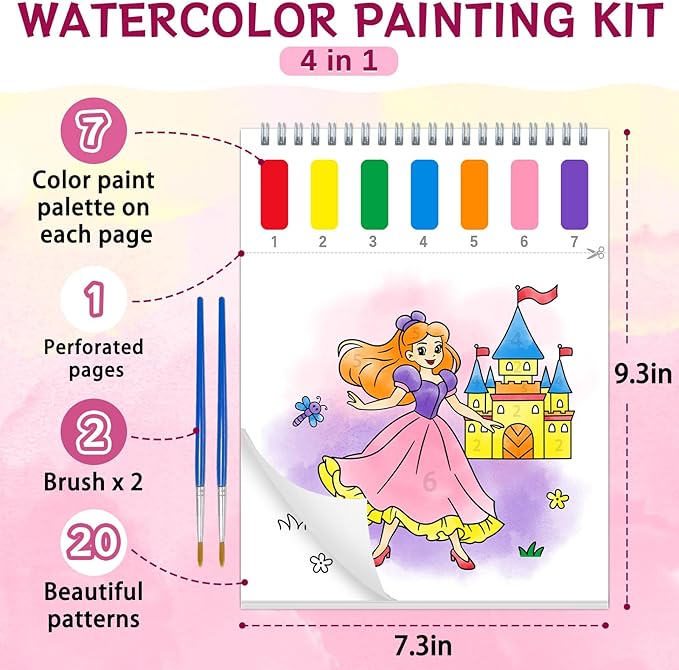 Paint with Water Coloring Books for Kids,Unicorn Theme Mess Free Watercolor Painting Papers Sets for Toddlers,Water Color Paint Kit,Art Craft Birthday Gift for Ages 1-3, 4-8