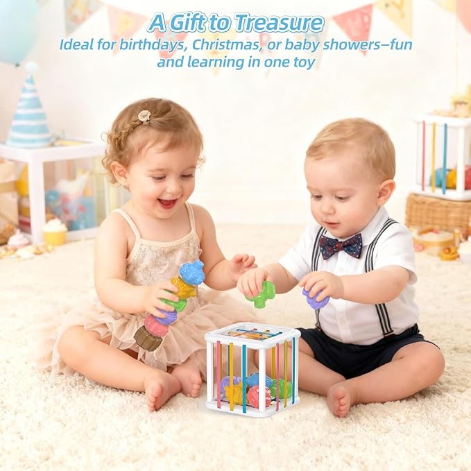 Montessori Shape Sorter Toy for Toddlers, Sensory Learning Cube with 6 Soft Blocks, Baby Developmental Toy for Fine Motor Skills, Gift for 12-36 Months Boys & Girls
