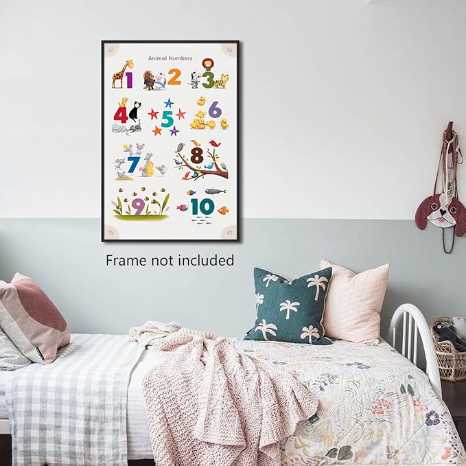 xbsifyiooa Number 1-10 Poster for Toddlers, Learning & Educational Numbers Posters for Toddlers 1-3, Kids Learning Posters, Cute Animal Numbers Chart Preschool Wall Posters For Kids 12x16in Unframed