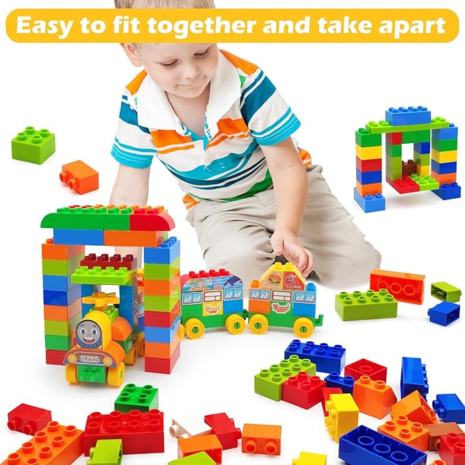 150 Pcs Classic Building Blocks Set for Toddlers 3-6, Large Building Bricks Train Educational Toy STEM Toys Compatible with Major Brands Gift for Kids