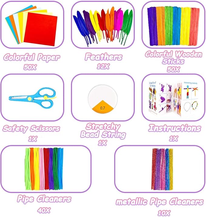 2000 Pcs DIY Arts and Crafts Supplies Kit for Kids - Kids Craft Kits Art Supplies Material Set with Pipe Cleaner All in 1 Crafting Collage Activity for Toddlers Gifts Toys Age 5 6 7 8 9 Year Old Girls