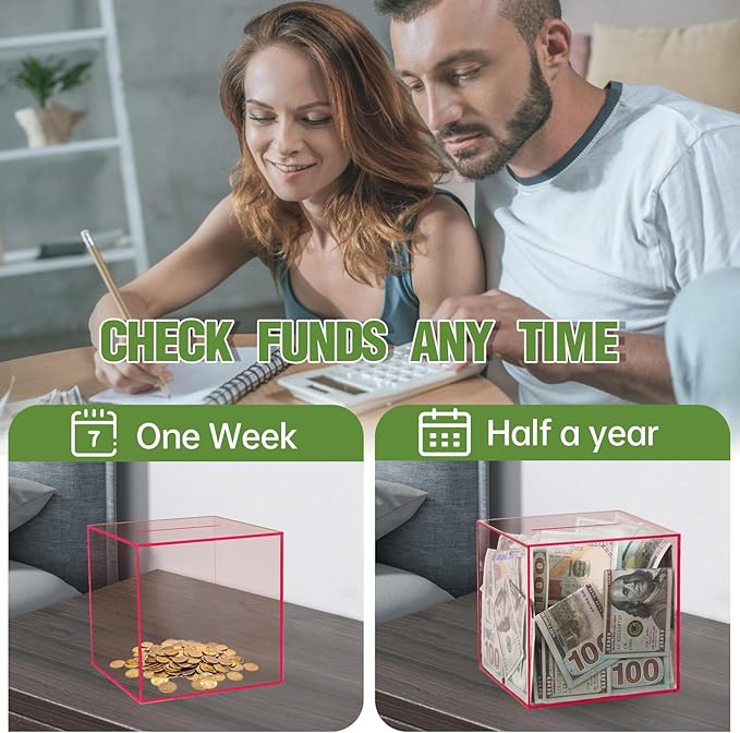 Clear Piggy Bank for Adults/Kids, Acrylic Unopenable Money Box for Cash Coin Saving, Must Break to Open, Money Saving Jar for Adults Boys Girls, Size 5.9''