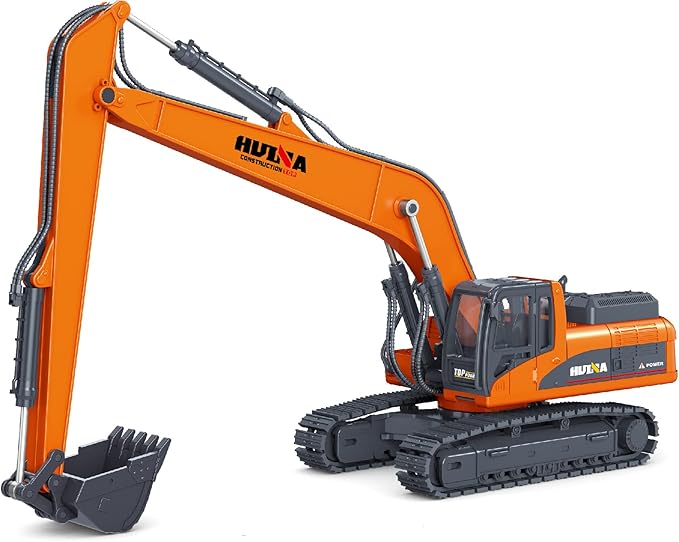 1PC Long Reach Excavator Toy for Kids, Heavy Duty Construction Vehicle Digger Toy, 360-degree Rotatable Driver's Compartment, Multi-jointed Movable Tracked Vehicle for Kids Gift (Orange)