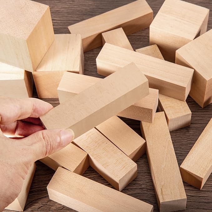 Basswood Carving Blocks, 18 Unfinished Wood Pieces, Whittling Blocks with 2 Sizes
