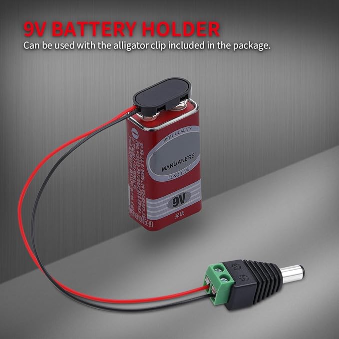 DAIERTEK 10pcs 9V Battery Connector 9 Volt Battery Snap Clip I Type with 2 Pairs of Alligator Clips and 2.1mm X 5.5mm DC Male Power Plug