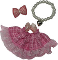 Doll Clothes for 17cm Figures,Purple Floral Embellished Tiered Lace Princess Dress with Floral Lace Headband