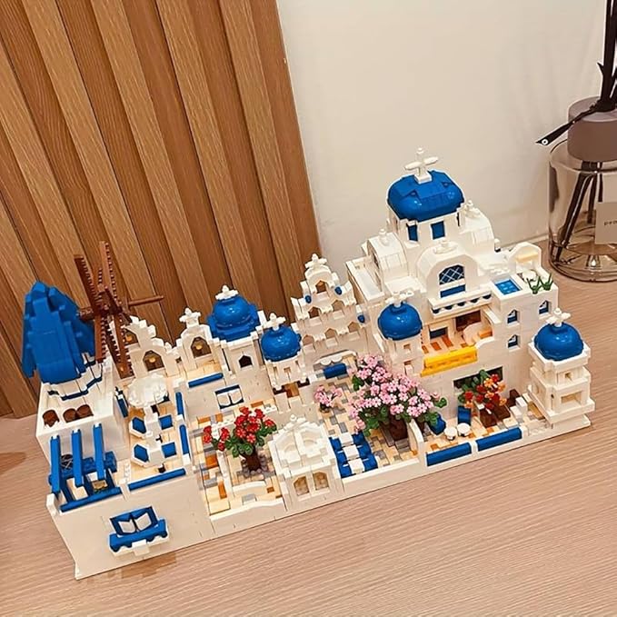 Santorini Greece Micro Brick Building Set (4310 Pieces) – Landmark Model Educational Toy Gift for Kids and Adults