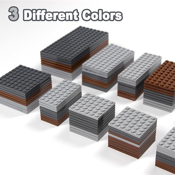 130 Pieces Classic Building Plate, 3 Color with 11 Size Baseplate, Base Plates Compatible with Lego Parts and Pieces, Building Bricks, for Most Brands (Dark Grey, Light Grey, Brown)