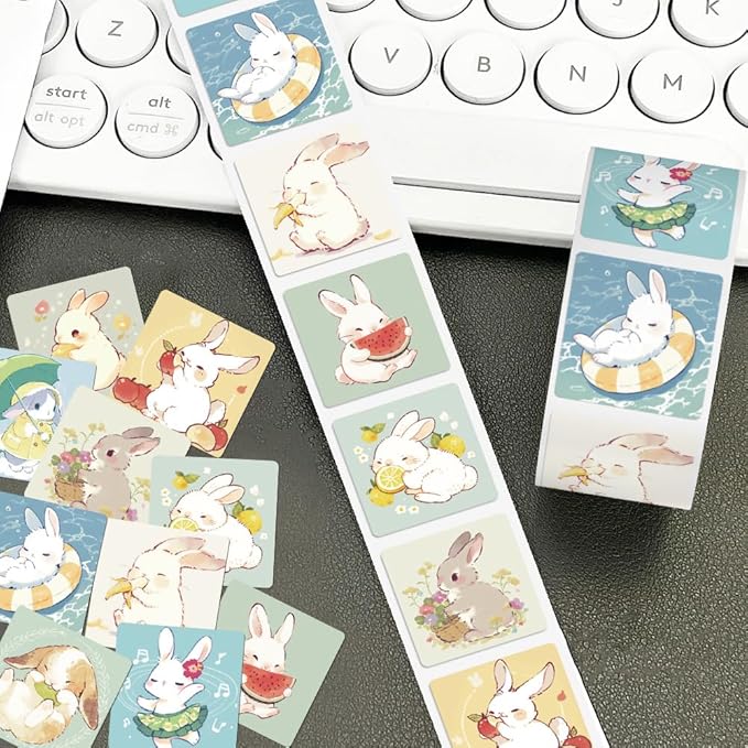 Cute Rabbit Stickers 500PCS Cartoon Easter Bunny Stickers Vinyl Decals for Laptop IPAD Ebook Reader Water Bottle Waterproof Aesthetic Sticker for Boys Girls Teens
