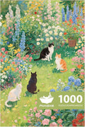 MOMIBOOK Puzzles for Adults 1000 Pieces Jigsaw Puzzles of Floral Cats' Chat Gathering, Oil Painting Image Difficult Challenging Hard Impossible Puzzle Unique Funny Party Christmas Birthday Gifts