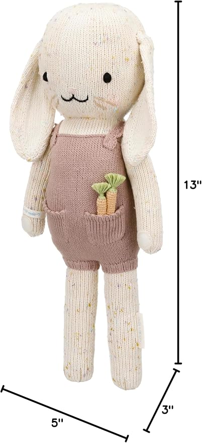 cuddle + kind Harper The Bunny Little 13" Hand-Knit Doll – 1 Doll = 10 Meals, Fair Trade, Heirloom Quality, Handcrafted in Peru, 100% Cotton Yarn