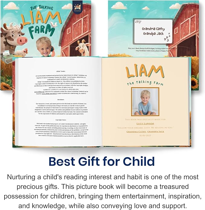 ELFINK Personalized Children Story Books - The Talking Farm Adventure - Customized Name & Photo - Baby Gifts - Children Bedtime Story (Soft Cover)