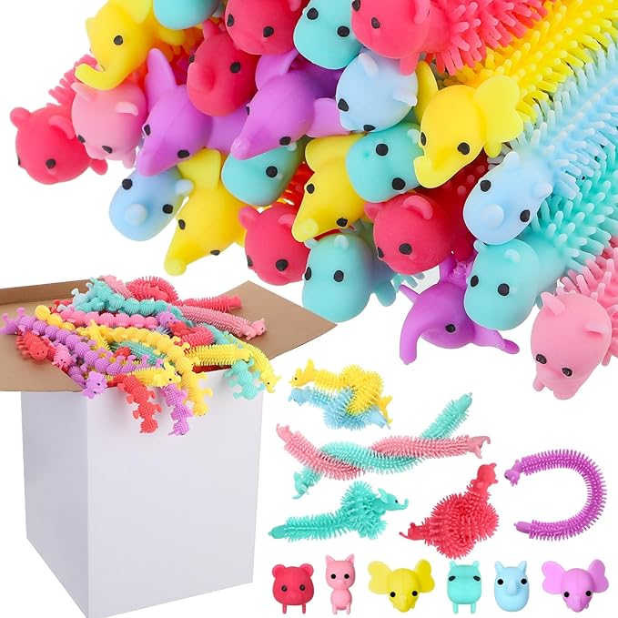 Chivao 200 Pack Bulk Stretchy String Fidget Toys Animal Sensory Toys for Kids and Adults Colorful Fidget Worm Stress Anxiety Relieve Party Favors Goodie Bag Fillers Birthday Gifts (Animal Style)