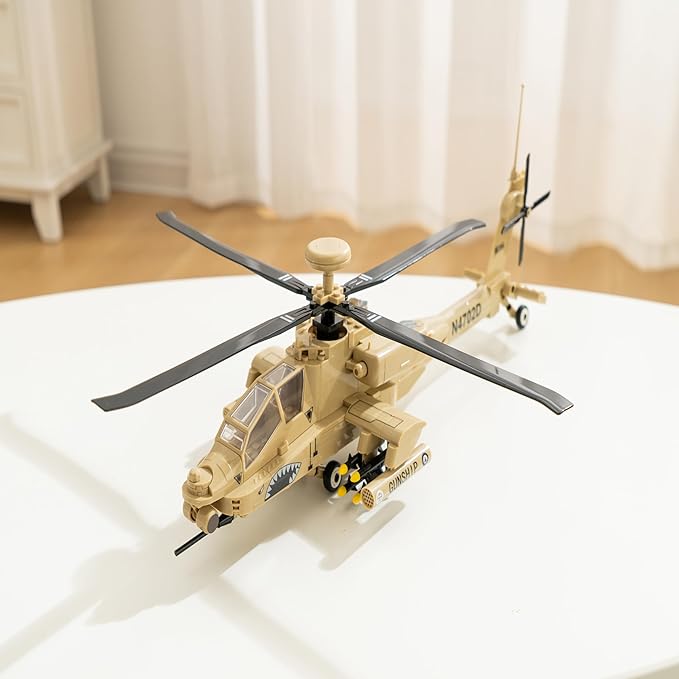 Apostrophe Games AH-64 Apache Helicopter Building Block Set – 259 Pieces - Air Force Plane, Ages 10+