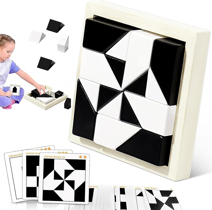 Block Puzzles Hidden Building Blocks for Kids, 3D Puzzle with Storage Tray Educational Assembly Puzzles Brain Teaser Games Game New Year's Gift for Early Education Ages 3+