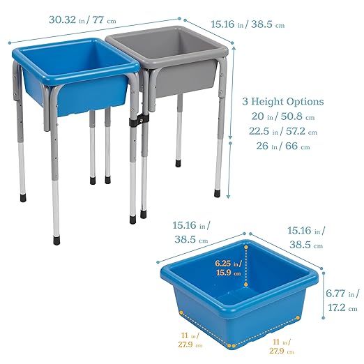 ECR4Kids 2-Station Sand and Water Adjustable Play Table, Sensory Bins, Grey/French Blue
