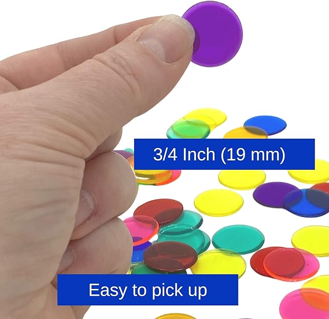 MR CHIPS Plastic Bingo Chips for Games 1000 Count Solid and Transparent Colors Counting 19 Color Choices 3/4 Inch 7/8